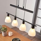 Lindby - hanglamp - 4 lichts - glas, metaal - E14 - wit, roestbruin