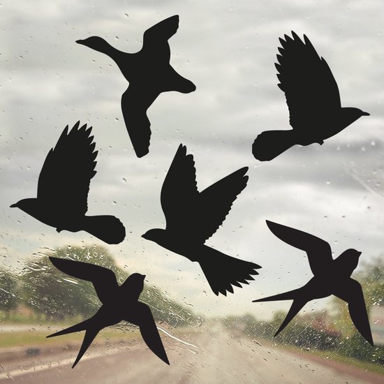Vogelbescherming stickers raam ZWART | vogelstickers raam buiten | Zwarte raamstickers vogels