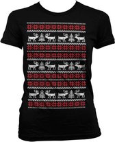 Dames Fun Tshirt -XL- Christmas Knit Pattern Zwart