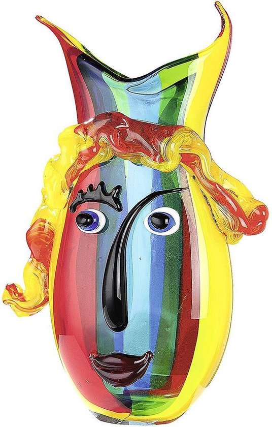 glazen gezicht - vaas met gezicht - design vazen - handgemaakt - 10x23x37cm - regenboog
