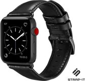 Strap-it Band geschikt voor Apple Watch SE - leren bandje - zwart - Maat: 42mm & 44mm