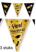 3 stuks Folie Vlaggenlijn Yes you did it ! 30 meter, Geslaagd, Versiering, Feest, Diploma