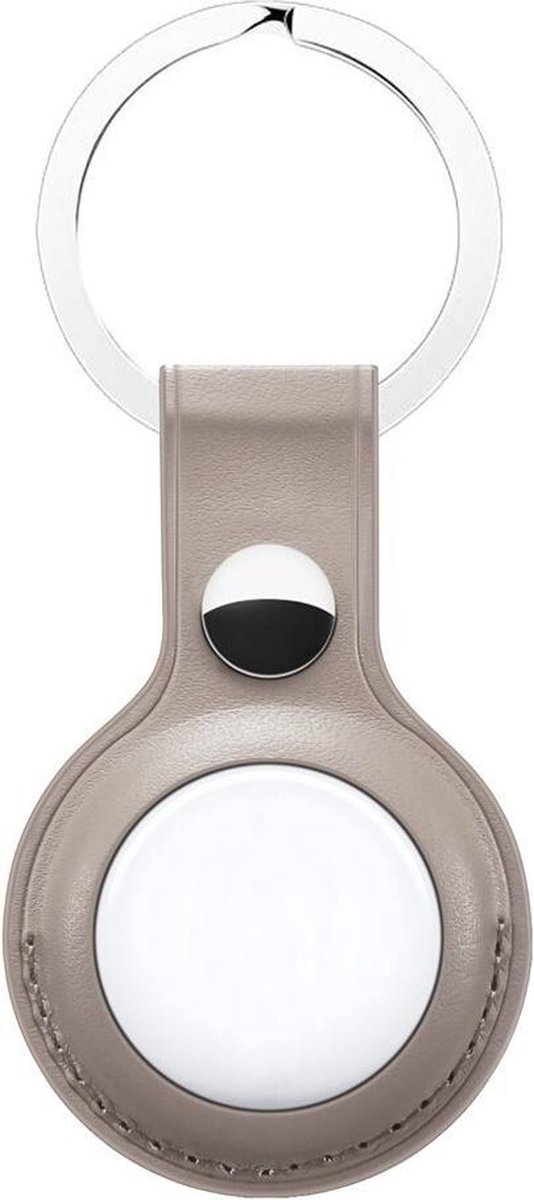 Sleutelhanger geschikt voor Apple AirTag - Premium Leer AirTag hanger - Zilver
