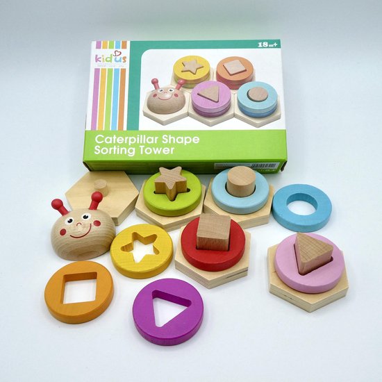 Rups puzzel – Vormenpuzzels - Vormenstoof - Stapeltoren - Puzzels - Montessori - Houten speelgoed - Educatief speelgoed - Kleurrijk - Puzzel - Kinderspeelgoed - Geometrisch - Klassiek Speelgoed - Uitdagend - Oog-hand coördinatie
