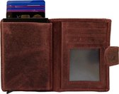Card protector - Mini wallet - Mini portemonnee - Leren pasjeshouder rood leer met bloemenprint - Creditcardhouder