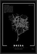 Poster Stad Breda A4 - 21 x 30 cm (Exclusief Lijst)  Citymap - Zwarte Stadsposter - Plaatsnaam poster Breda - Stadsplattegrond