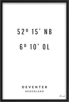 Poster Coördinaten Deventer A3 - 30 x 42 cm (Exclusief Lijst)