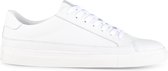 Ps Poelman Heren -  NERO Lage Witte Leren Sneakers met Witte Zool met Vetersluiting - Wit - Maat 42