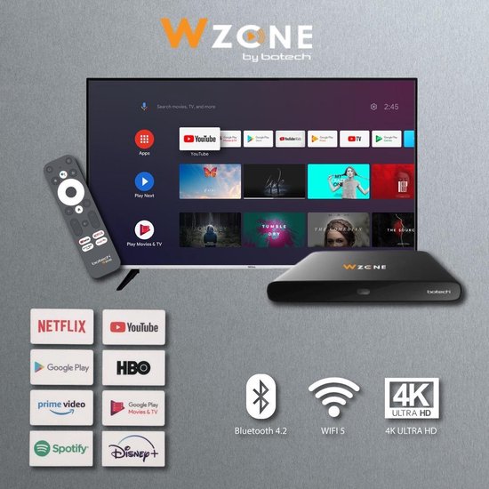 Botech Wzone Android TV Box 4K - UHD Mediaplayer - Netflix, YouTube, Video, en... | bol.com