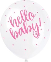 Geboorte Ballonnen Hello Baby Roze 30cm 5st