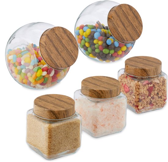 voorraadpotten 5 stuks - 500 ml - 1500 ml - metalen schroefdeksel - doorzichtig