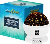 HBKS Happy Dreams Sterren Projector met Afstandsbediening - Galaxy Projectie - Slaaptrainer Baby - Nachtlampje Kinderen - Speelgoed Jongens en Meisjes - Projectorlampen - Incl. Speaker - Wit