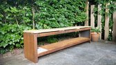 Priema Zitbank combinatie houtopslag, met zitvlak van Douglas hout. Mooie combinatie zitbank/houtopslag