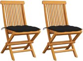 Medina Tuinstoelen 2 st met zwarte kussens massief teakhout