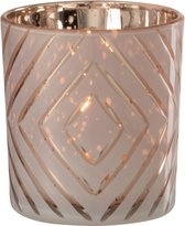 J-Line Theelichthouder Zigzag Glas Zalm Small Set van 4 stuks