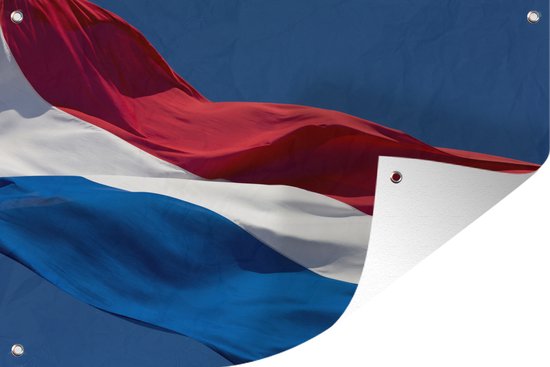 Tuindecoratie Nederlandse vlag die in de wind wappert - 60x40 cm - Tuinposter - Tuindoek - Buitenposter