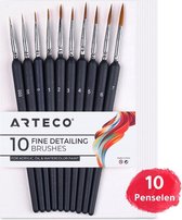 ARTECO® 10 Fijne Penselen Incl. Aquarelpapier - Penselenset - Penselen - Kwasten – Kalligrafie, Schilderen op Nummer, Miniatuur
