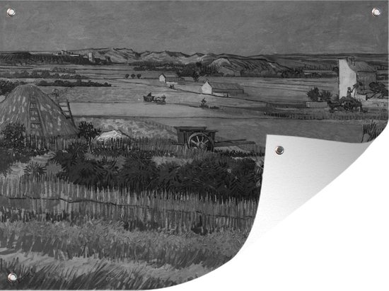 Affiche jardin - Toile jardin - Posters de jardin extérieur - La Moisson - Vincent van Gogh - Zwart - Wit - 120x90 cm - Jardin