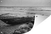 Muurdecoratie Boten op het strand - zwart-wit - 180x120 cm - Tuinposter - Tuindoek - Buitenposter