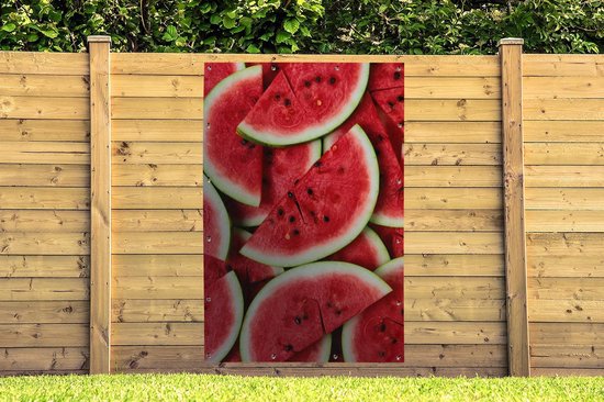 Les couleurs follement rouges de l'intérieur d'une pastèque Affiche de jardin 120x180 cm - Toile de jardin / Toile d'extérieur / Peintures d'extérieur (décoration de jardin) XXL / Groot format!