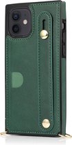 GSMNed - Leren telefoonhoesje groen - Luxe iPhone X/Xs hoesje - iPhone hoes met koord - telefoonhoes X/Xs met handvat - groen