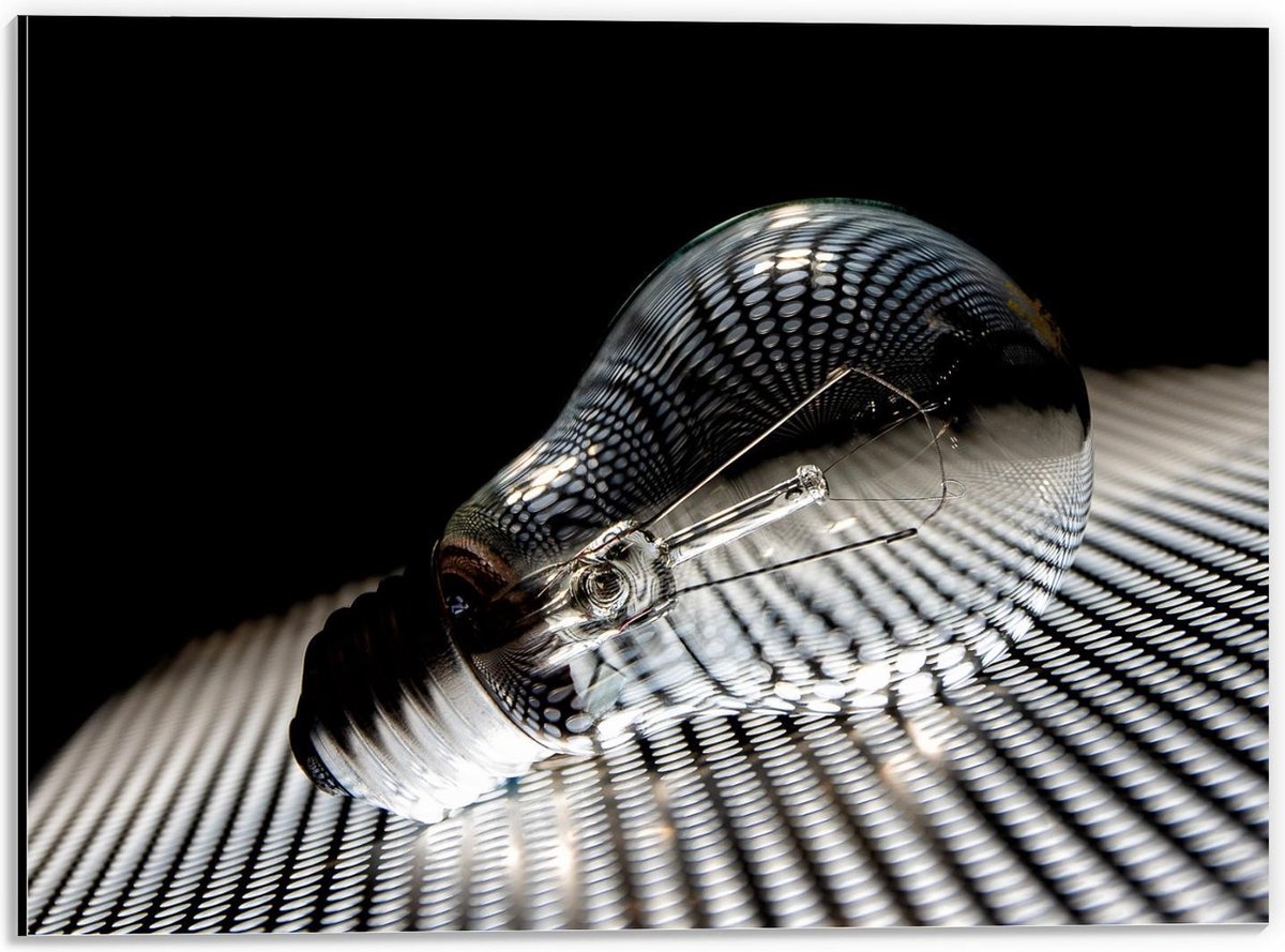 Dibond - Gloeilamp op Rooster - 40x30cm Foto op Aluminium (Wanddecoratie van metaal)