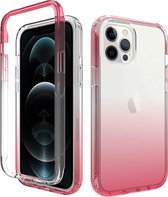 iPhone XR Full Body Hoesje - 2-delig Back Cover Siliconen Case TPU Schokbestendig - Apple iPhone XR - Transparant / Roze