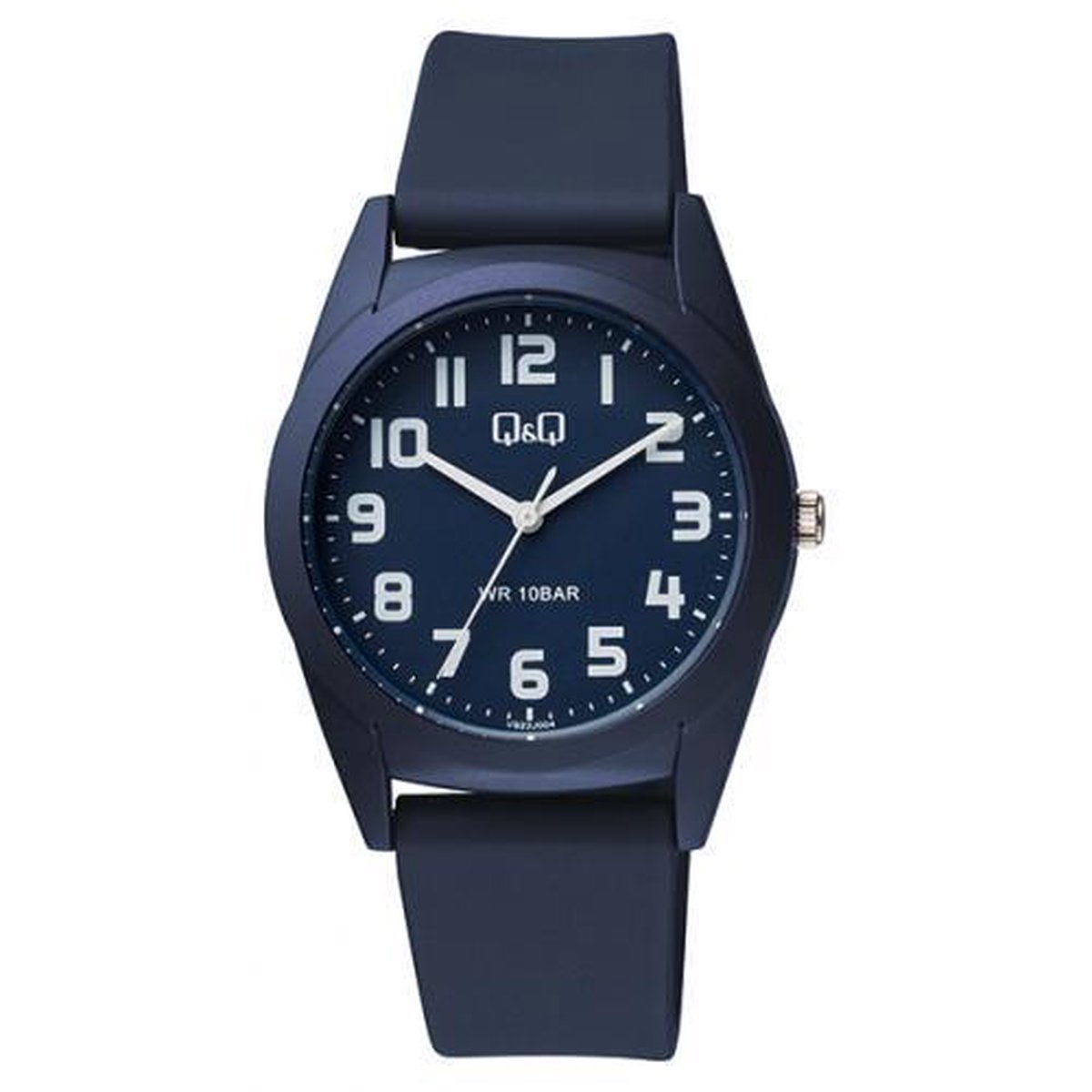 QQ VS22J004Y - Horloge - Sport - Analoog - Unisex - Plastic band - Rond - Cijfers - Kunststof - Donkerblauw - Wit - 10 ATM