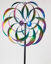 Tuinsteker Windmolen Kleurrijke bloem - Windspinner - 160 cm hoog -metaal geschilderd windspel