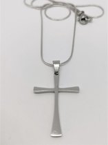Stoere RVS kruis hanger met streep motief met Jasseron schakel ketting 60 cm
