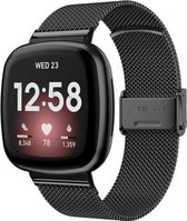 Q-DESYN Fitbit Versa 3 - Fitbit Sense bandje - RVS - Zwart - Druksluiting