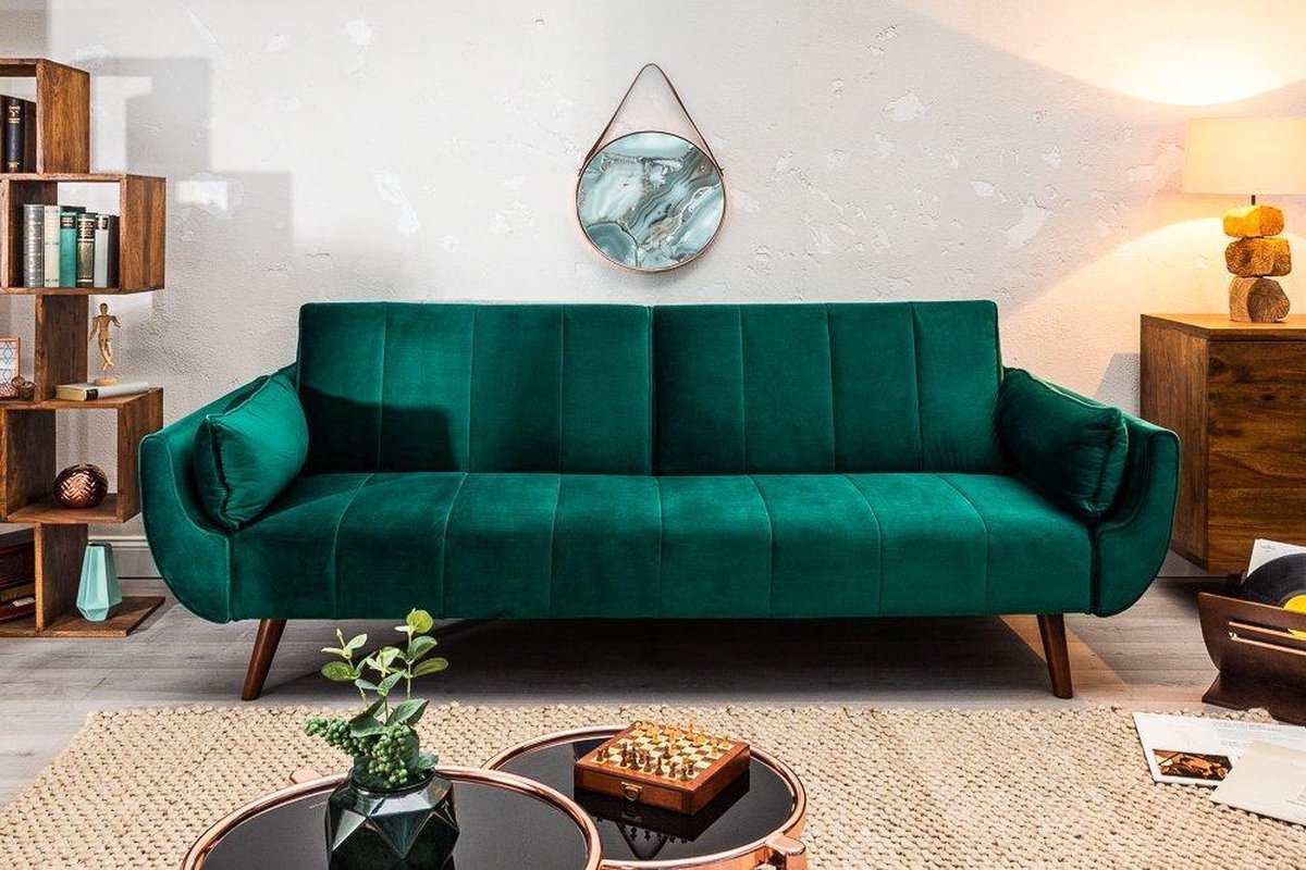 Retro slaapbank Fluweelstof smaragdgroen 220 cm 3-zitsbank met bedfunctie