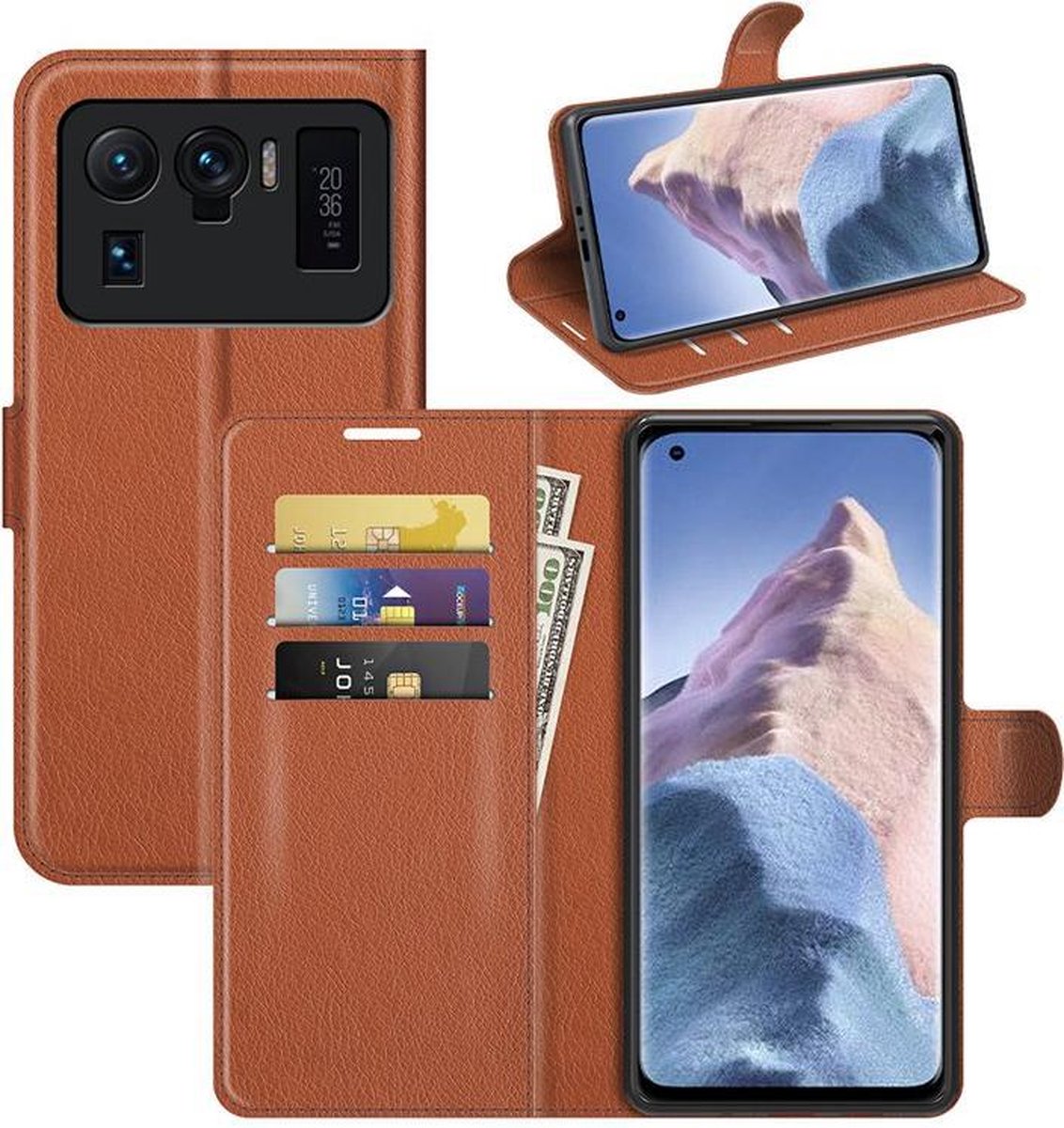 MobyDefend Hoesje - Geschikt voor Xiaomi Mi 11 Ultra - Kunstleren Wallet Book Case (Sluiting Voorkant) - Bruin