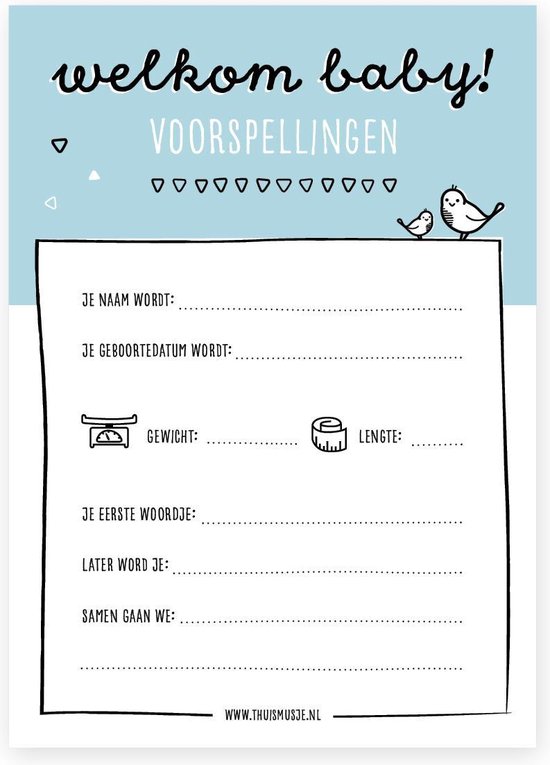Babyshower invulkaarten blauw | 20 stuks | baby voorspellingskaarten ...