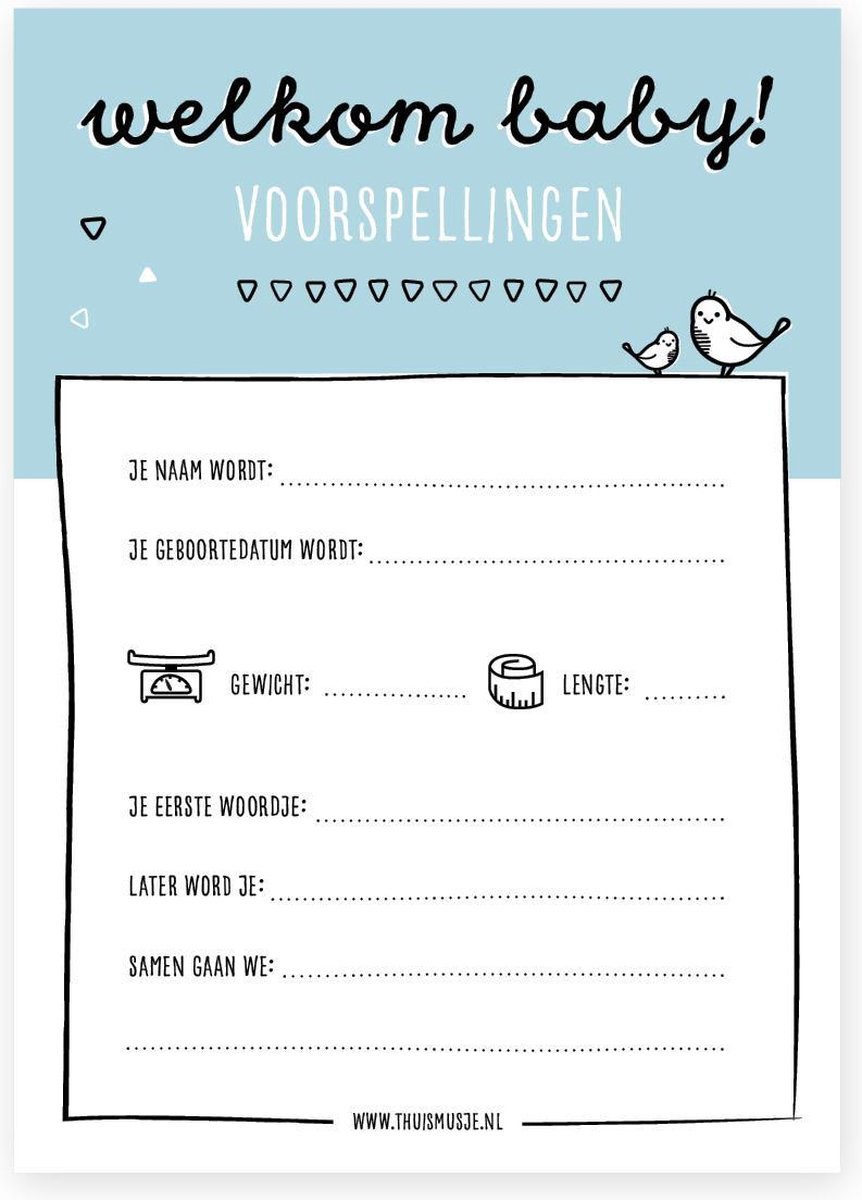 Babyshower invulkaarten blauw | 20 stuks | baby voorspellingskaarten ...
