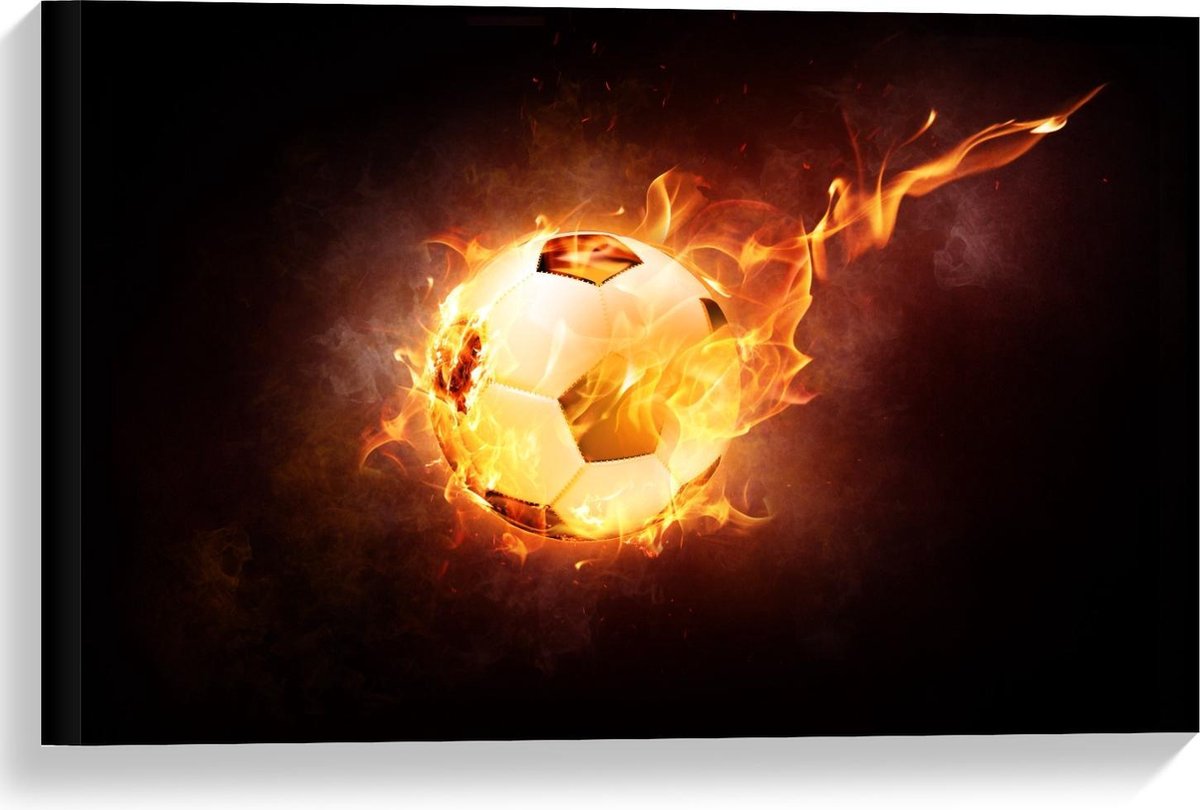 Canvas - Voetbal met Snelheidsvuur - 60x40cm Foto op Canvas Schilderij (Wanddecoratie op Canvas)