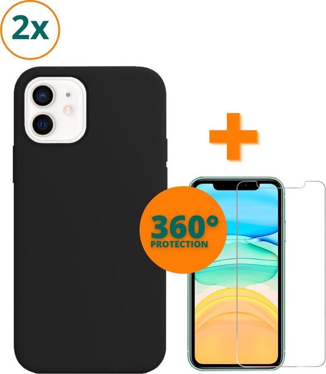 Fooniq Silicone Hoesje Zwart 2x + Screenprotector 2x - Geschikt Voor Apple iPhone 12 Mini