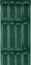 ESTAhome behang verweerde houten Franse vintage louvre luiken smaragdgroen - 138885 - 53 cm x 10,05 m