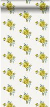 ESTAhome behang geborduurde roosjes geel - 138147 - 53 cm x 10,05 m