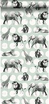 ESTAhome behang dieren met stippen mintgroen en zwart - 128713 - 53 cm x 10,05 m