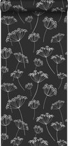 ESTAhome behang schermbloemen zwart wit - 139105 - 0.53 x 10.05 m