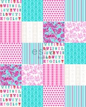 ESTAhome patchwork behang love you - quotes turquoise en roze - 156808 - 20 behangtegels van 53 x 53 cm