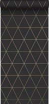 Origin behang grafische driehoeken zwart en goud - 347684 - 0.53 x 10.05 m