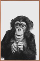 JUNIQE - Poster met kunststof lijst Chimpanzee II -30x45 /Grijs &