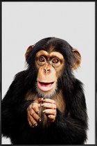 JUNIQE - Poster in kunststof lijst Chimpanzee -20x30 /Grijs & Oranje