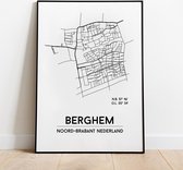 Berghem city poster, A4 zonder lijst, plattegrond poster, woonplaatsposter, woonposter