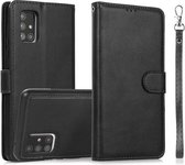Voor Samsung Galaxy A71 5G Kalf Textuur 2 in 1 Afneembare Magnetische Achterkant Horizontale Flip Lederen Case met Houder & Kaartsleuven & Portemonnee & Fotolijst (Zwart)