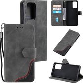 Voor Samsung Galaxy A72 5G/4G Driekleurige Stiksels Kalf Textuur Horizontale Flip Lederen Case met Houder & Kaartsleuven & Portemonnee (Grijs)