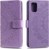 Voor Samsung Galaxy A03s Totem Bloem Reliëf Horizontale Flip TPU + PU Lederen Case met Houder & Kaartsleuven & Portemonnee (Paars)