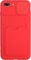 Sliding Camera Cover Design TPU-beschermhoes met kaartsleuf voor iPhone 8 Plus / 7 Plus (rood)